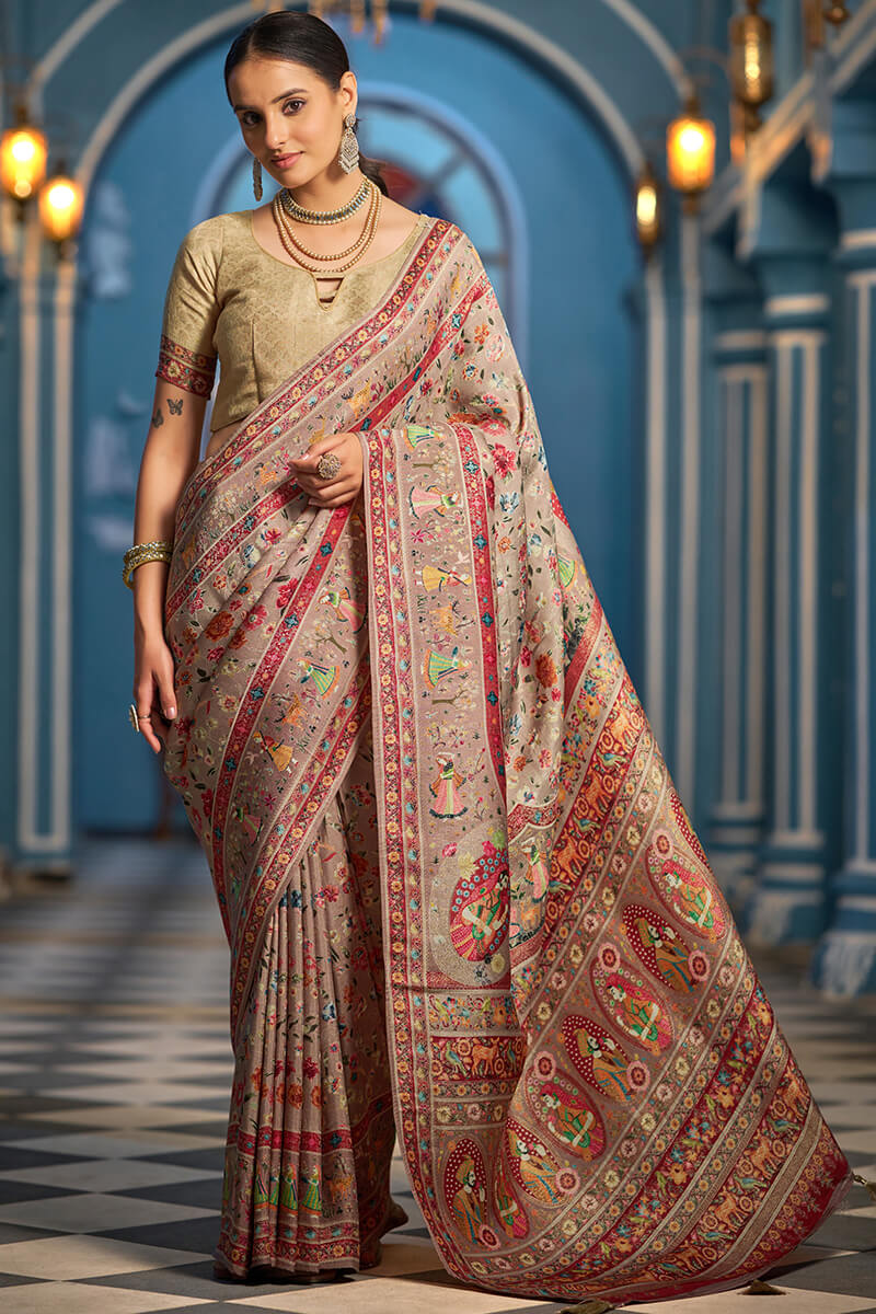 Resplendent Grey Pashmina Saree With Enigmatic Blouse Piece - Image 2