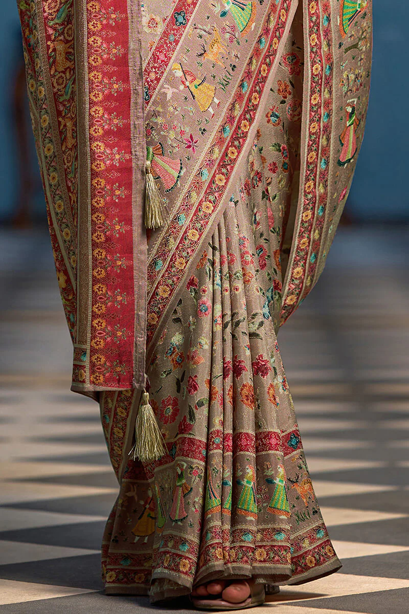 Resplendent Grey Pashmina Saree With Enigmatic Blouse Piece - Image 7