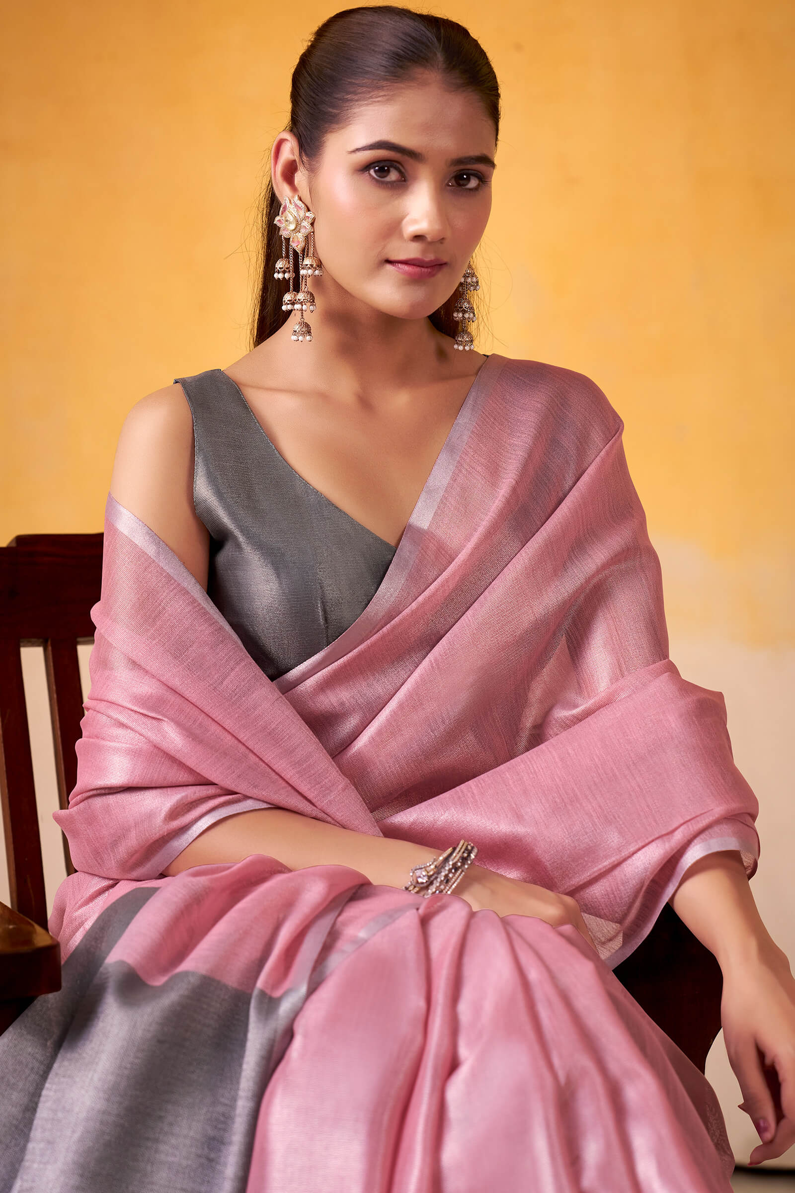 Resplendent Pink Soft Banarasi Tissue Silk Saree With Resonant Blouse Piece - Image 2