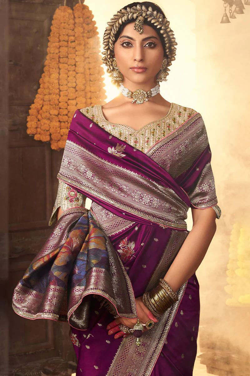 Resplendent Purple Pure Viscose Dola Silk Saree With Nectarous Blouse Piece - Image 2