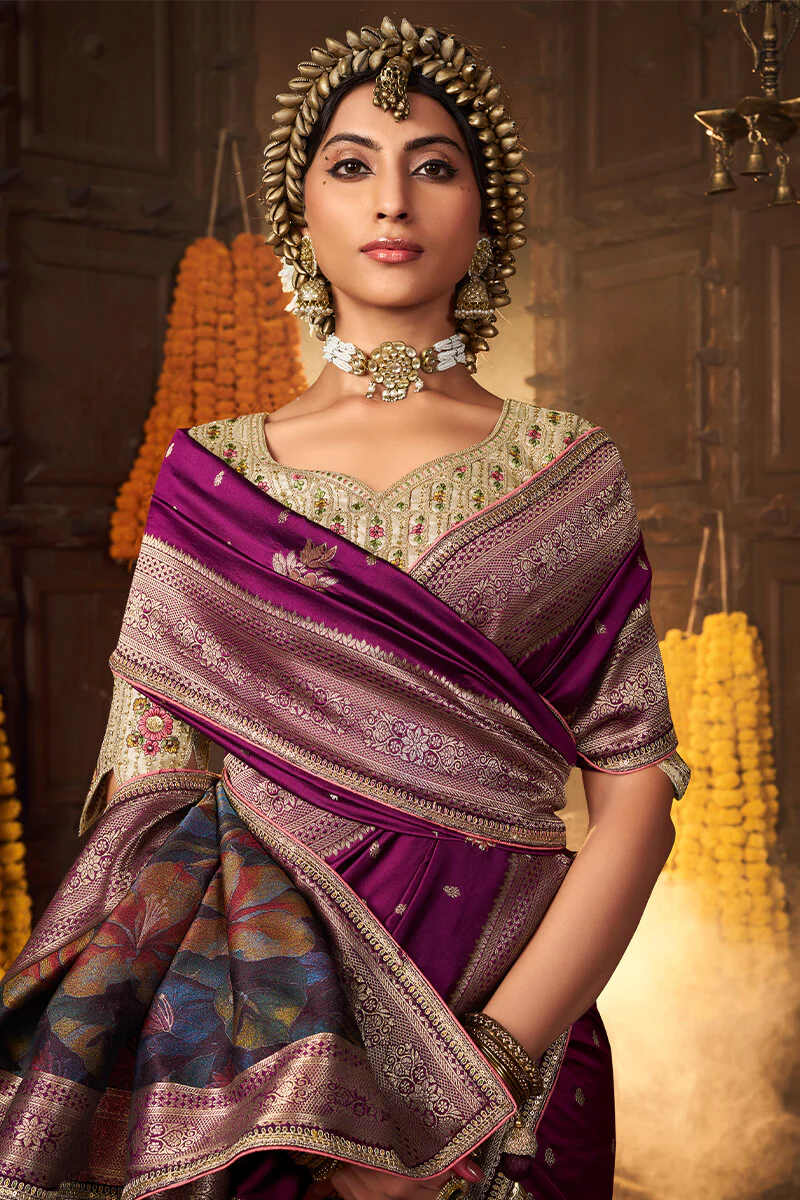 Resplendent Purple Pure Viscose Dola Silk Saree With Nectarous Blouse Piece - Image 4