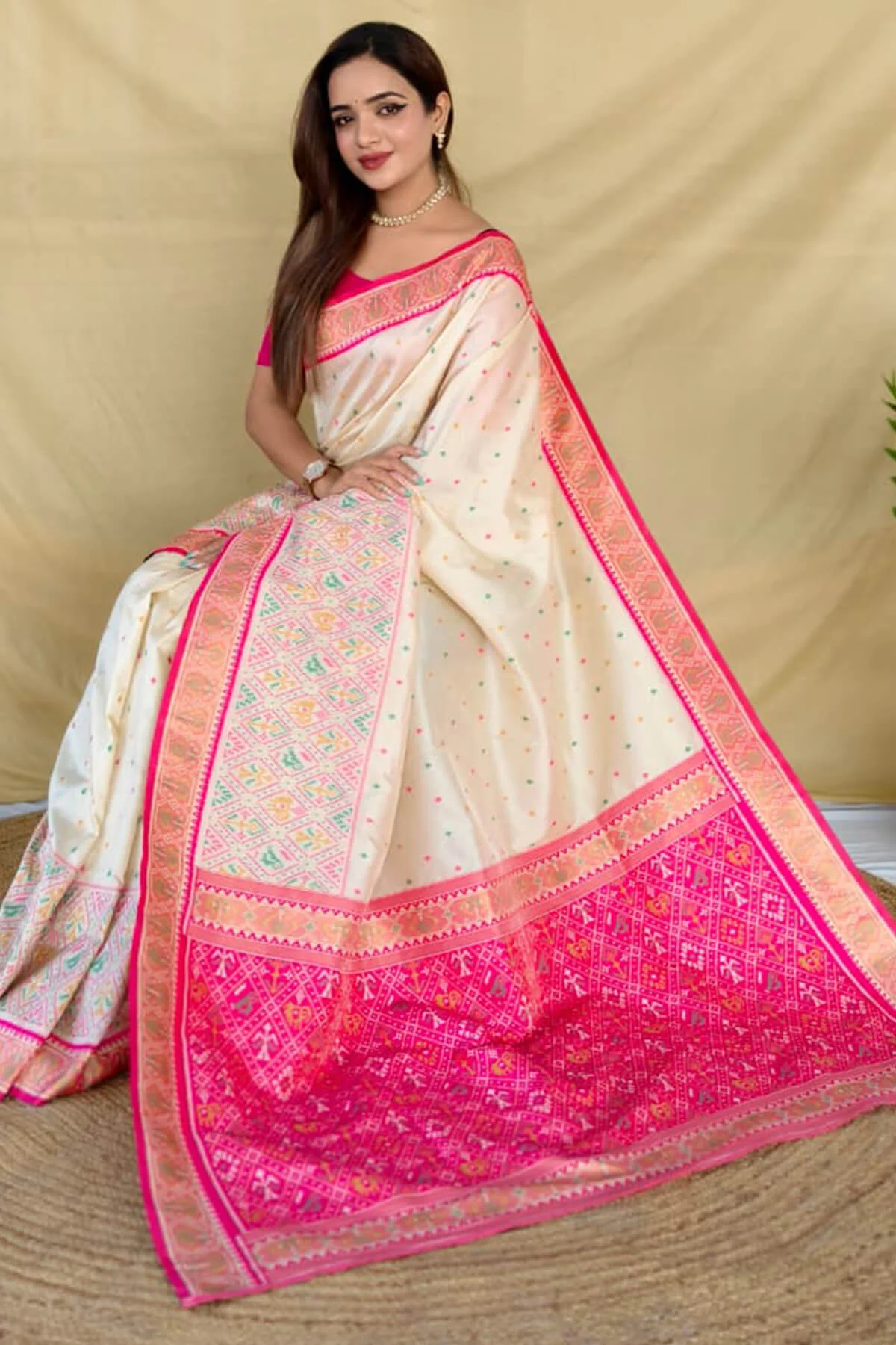 Rhapsodic Beige Pure Zari Weaving Banarasi Silk Saree With Assemblage Blouse Piece - Image 3
