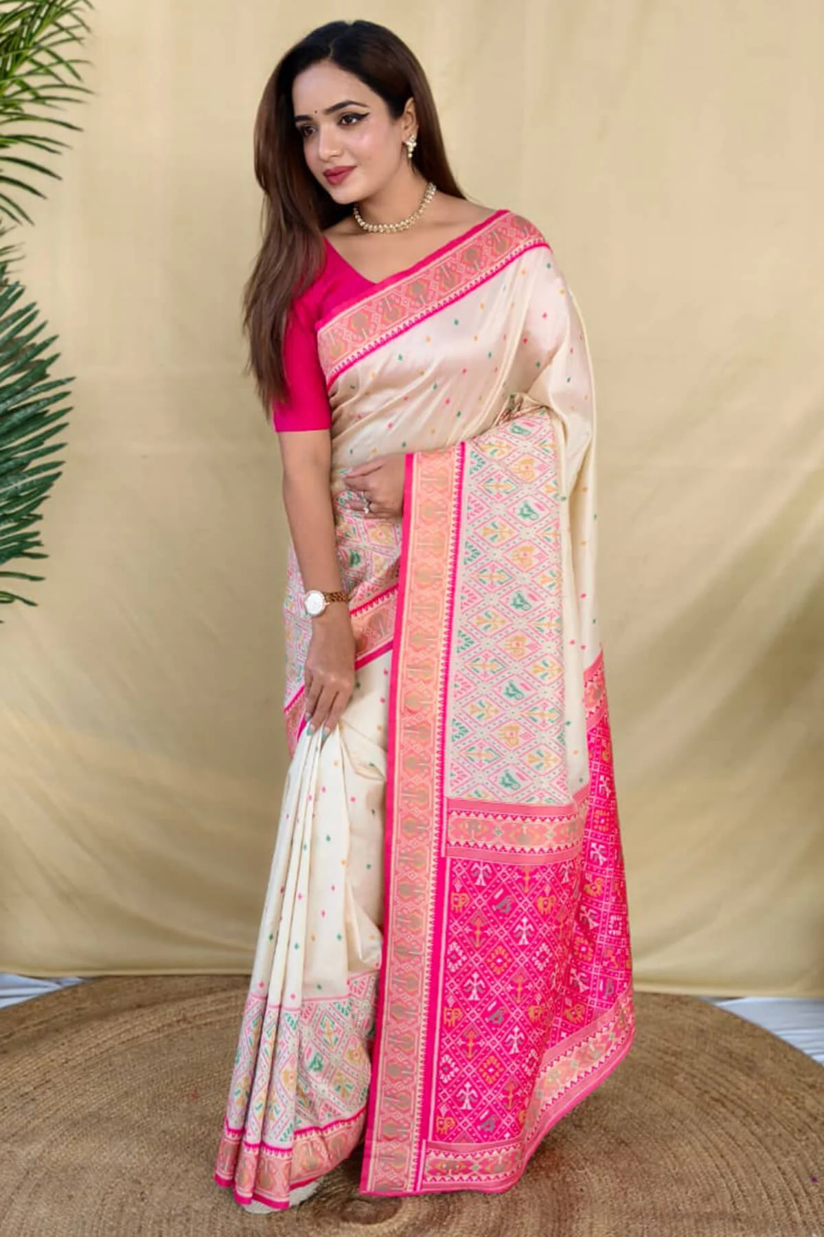Rhapsodic Beige Pure Zari Weaving Banarasi Silk Saree With Assemblage Blouse Piece - Image 5