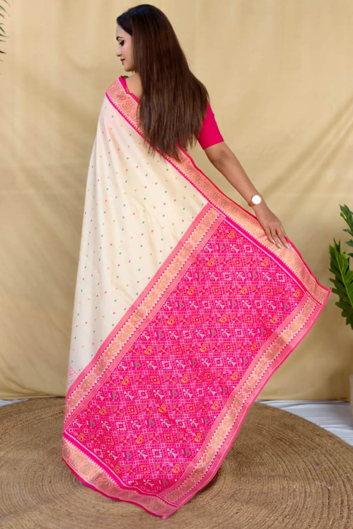 Rhapsodic Beige Pure Zari Weaving Banarasi Silk Saree With Assemblage Blouse Piece - Image 6