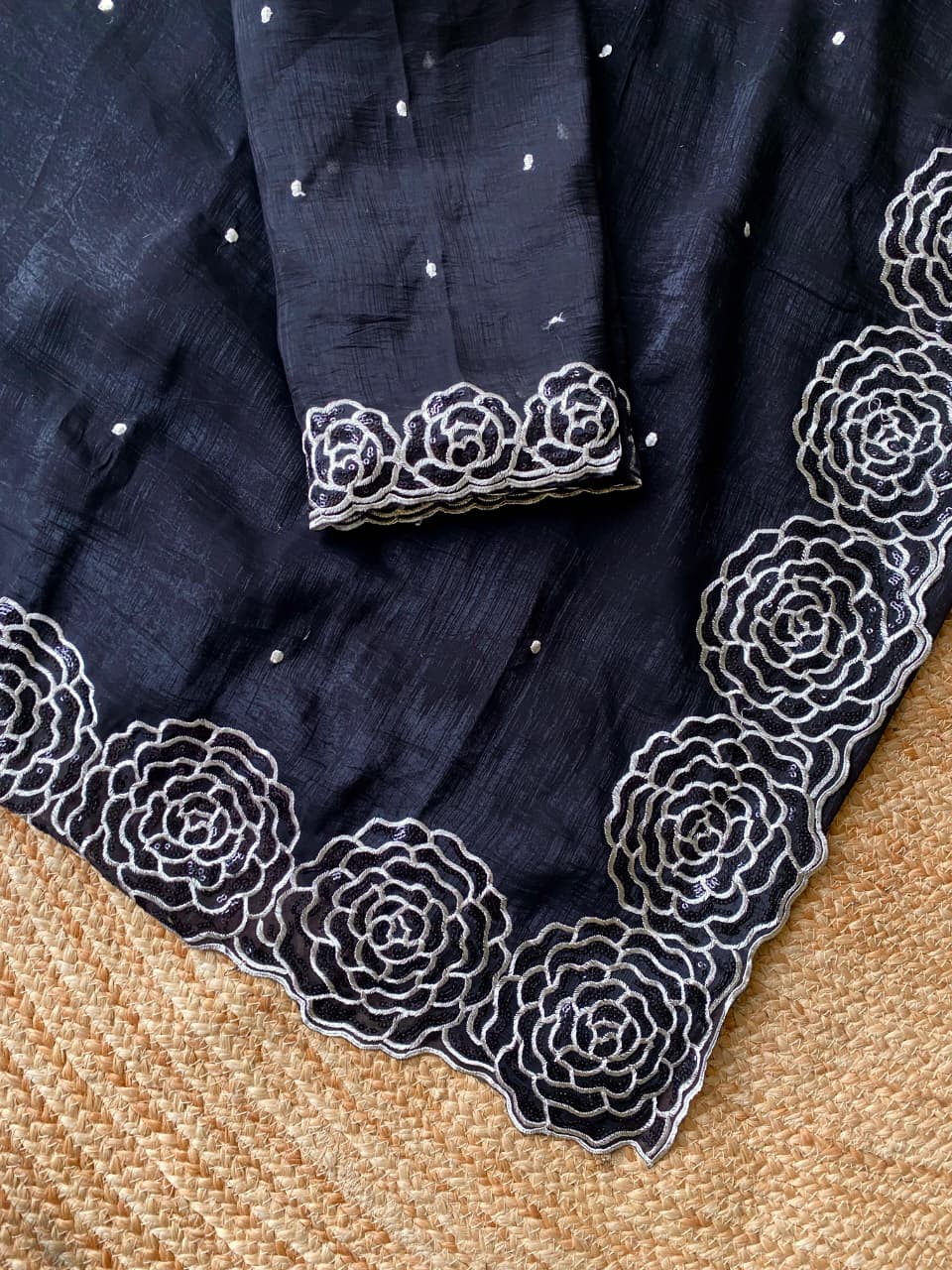 Rhapsodic Black Embroidery Work Georgette Saree With Ephemeral Blouse Piece - Image 2