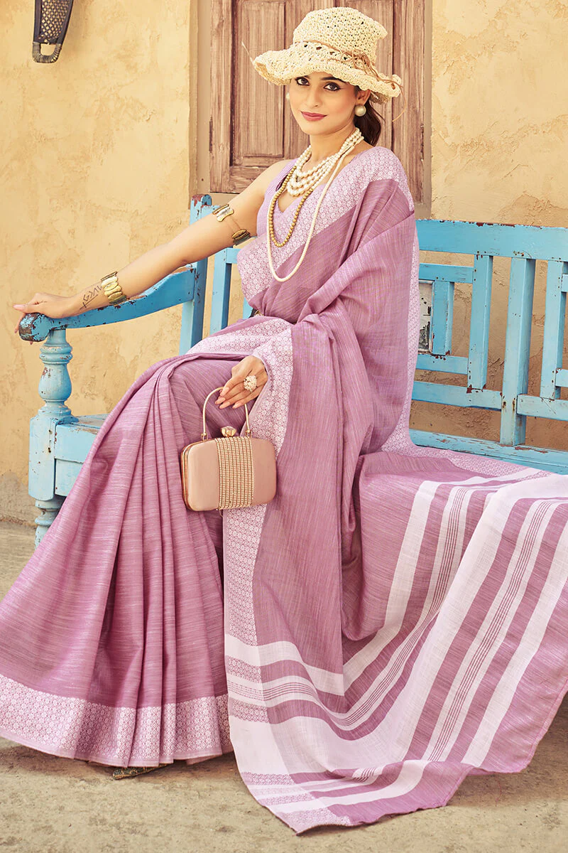 Rhapsody Lavender Lucknowi Silk Saree With Petrichor Blouse Piece - Image 2