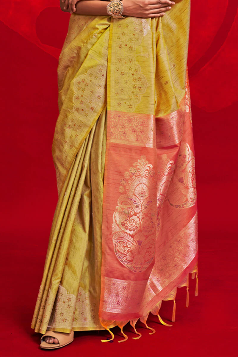 Rhapsody Yellow Soft Banarasi Silk Saree With Ravishing Blouse Piece - Image 3