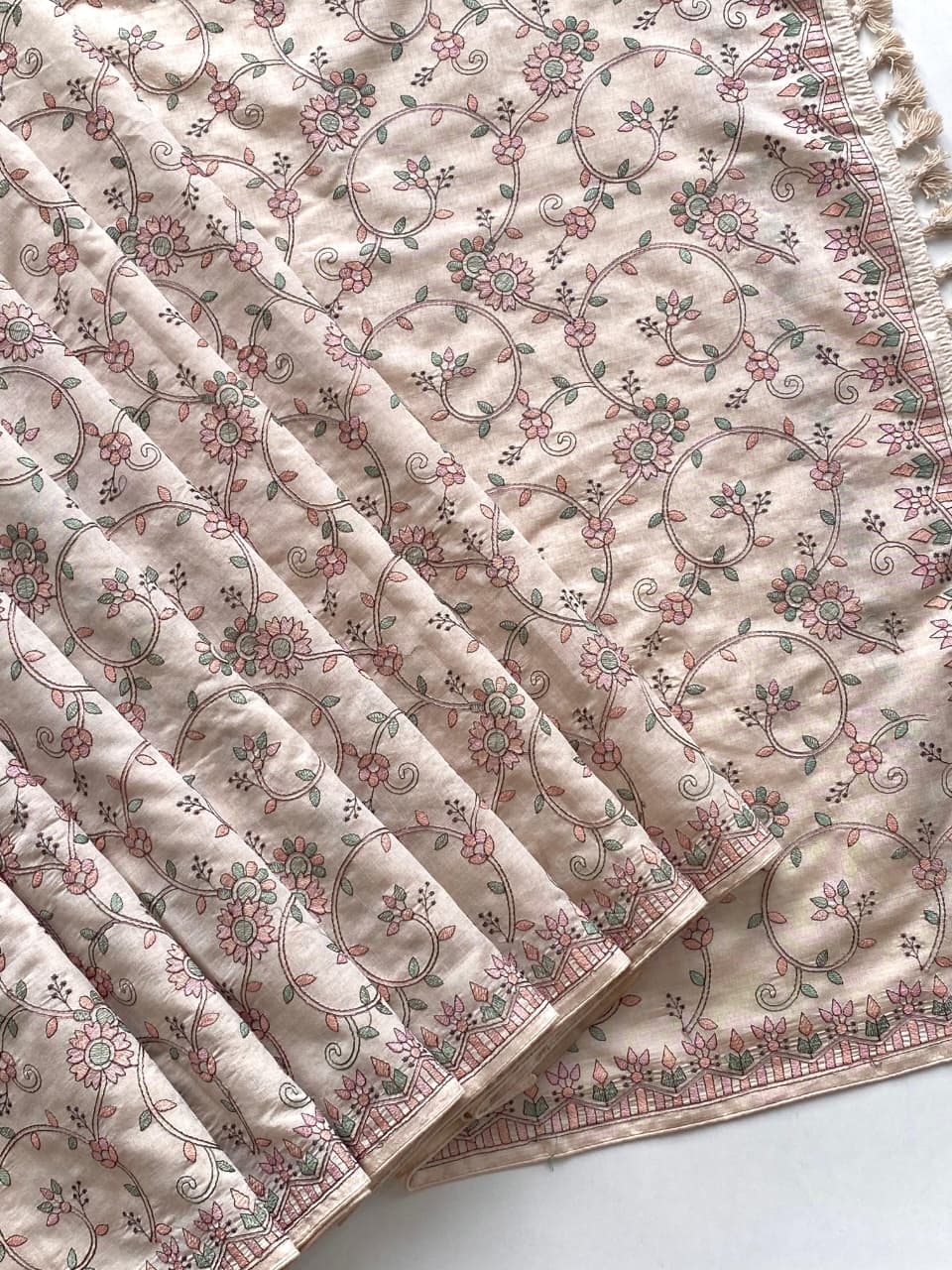 Scintilla Beige Embroidery Work Tussar Silk Saree With Splendiferous Blouse Piece - Image 3