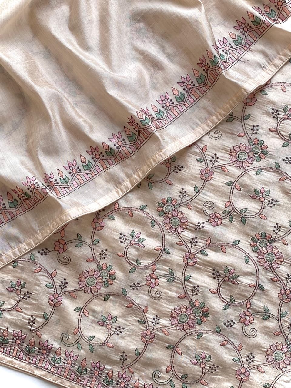 Scintilla Beige Embroidery Work Tussar Silk Saree With Splendiferous Blouse Piece - Image 4