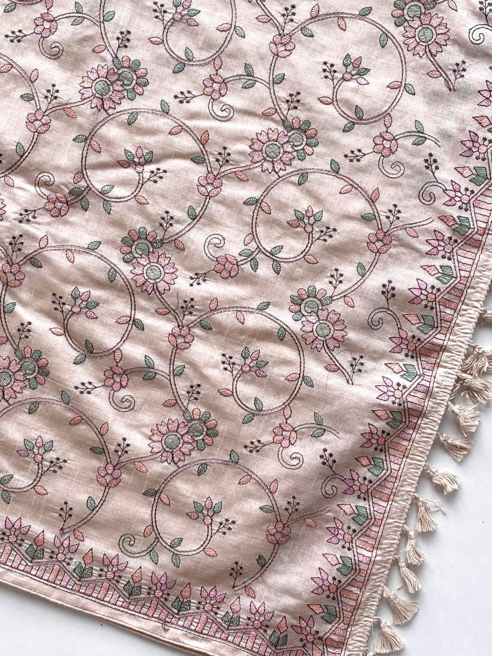 Scintilla Beige Embroidery Work Tussar Silk Saree With Splendiferous Blouse Piece - Image 5