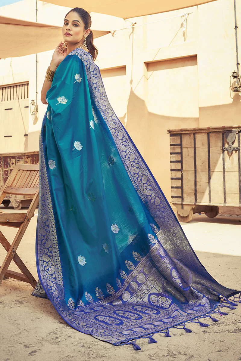 Scintilla Blue Soft Banarasi Silk Saree With Girlish Blouse Piece - Image 5
