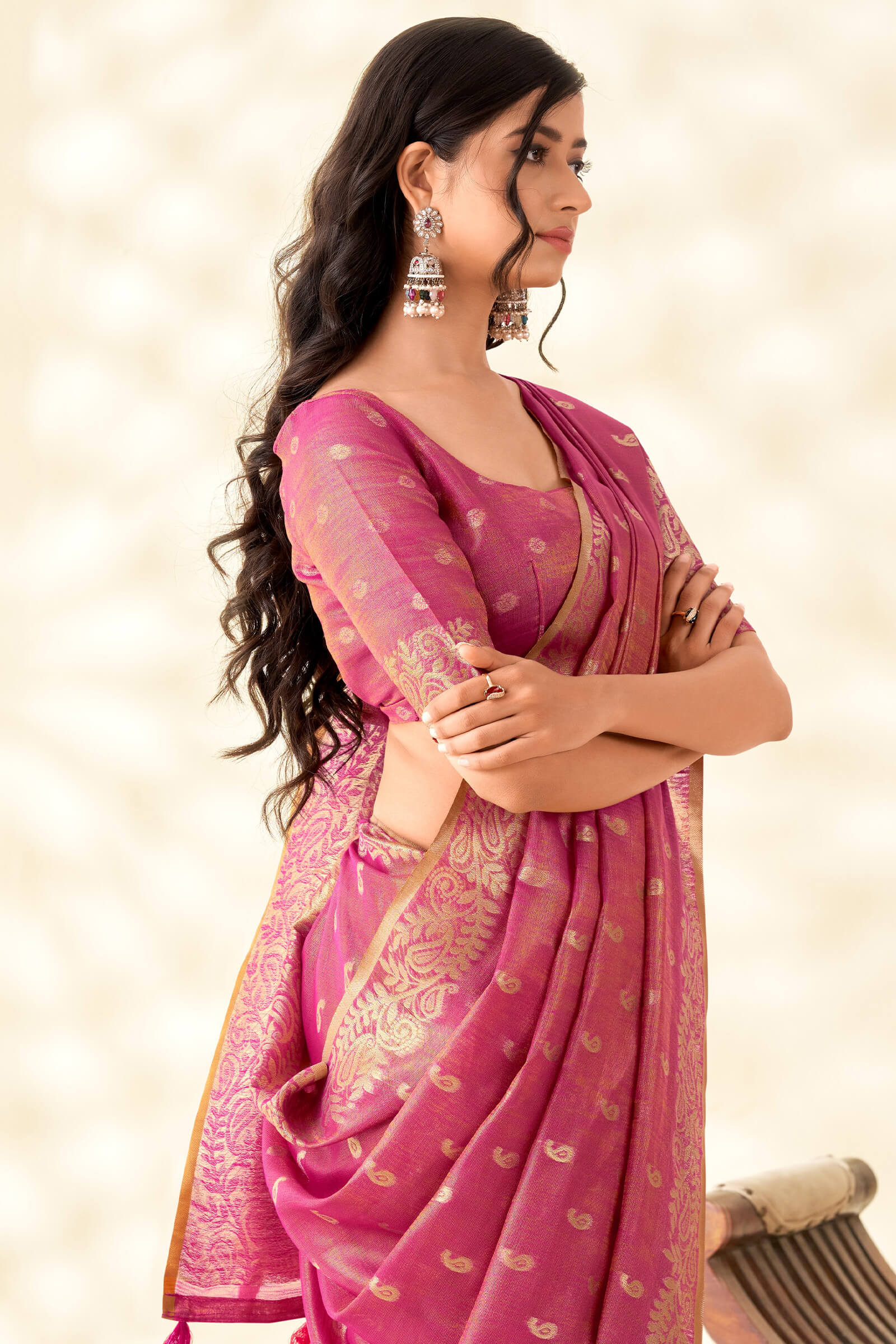Scintilla Dark Pink Soft Banarasi Tissue Silk Saree With Adorable Blouse Piece - Image 2