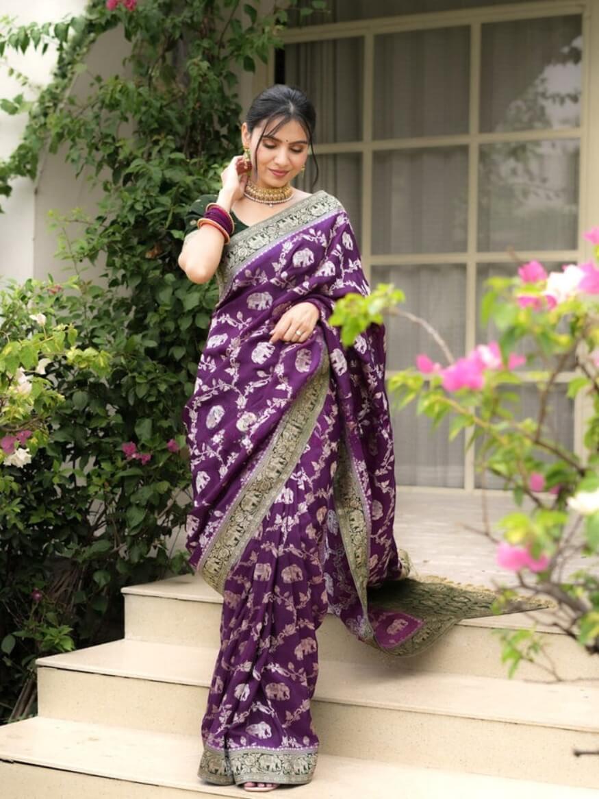 Scintilla Purple Soft Silk Saree With Eloquence Blouse Piece - Image 5