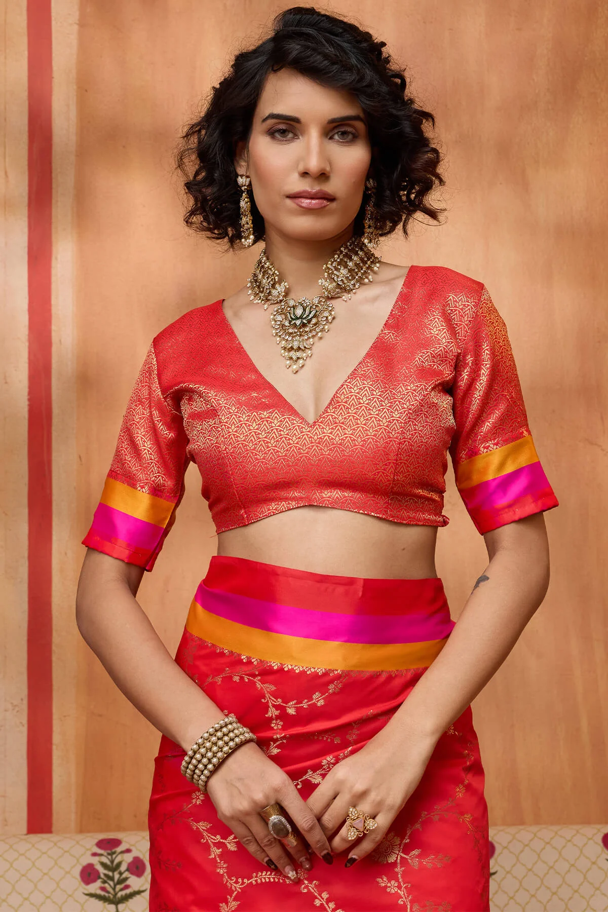 Scintilla Red Pure Zari Weaving Banarasi Silk Saree With Stylish Blouse Piece - Image 2