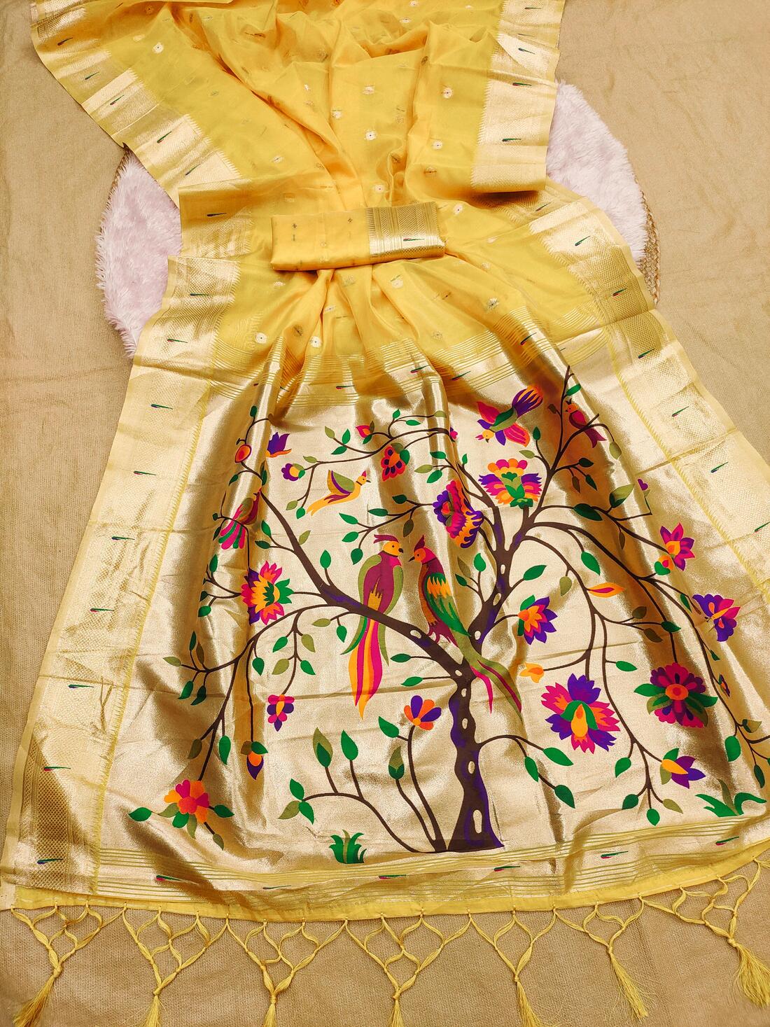 Scintilla Yellow Paithani Silk Saree With Beguiling Blouse Piece - Image 2