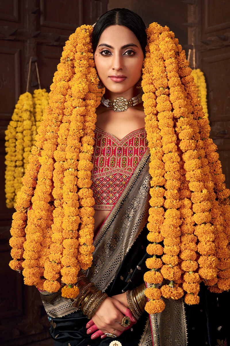 Scintillating Black Pure Viscose Dola Silk Saree With Lassitude Blouse Piece - Image 4