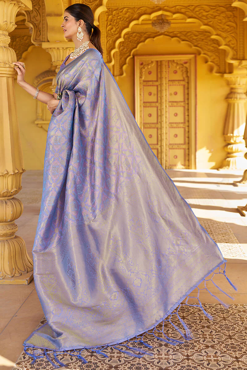 Scintillating Lavender Kanjivaram Silk Saree With Rhapsody Blouse Piece - Image 3