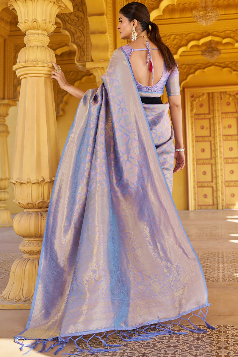 Scintillating Lavender Kanjivaram Silk Saree With Rhapsody Blouse Piece - Image 5