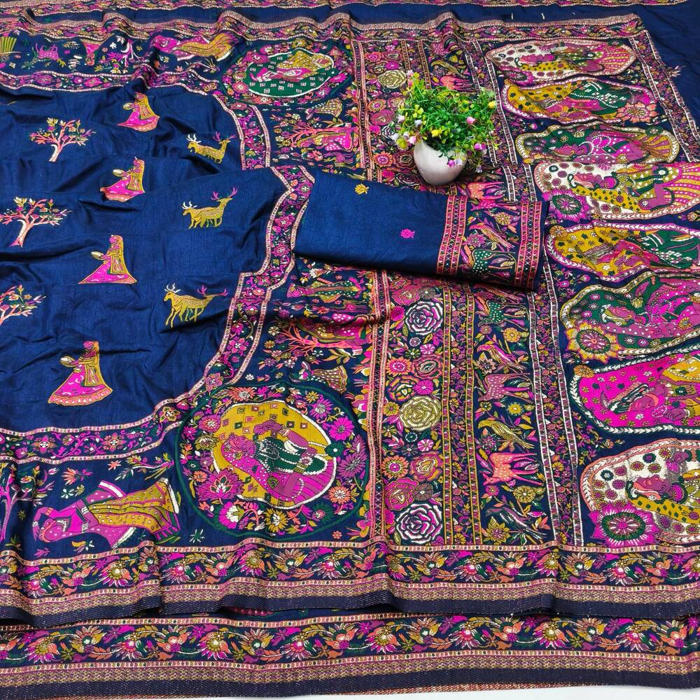 Scrumptious Navy Blue Nylon Dola Pashmina Saree With Felicitous Blouse Piece - Image 4