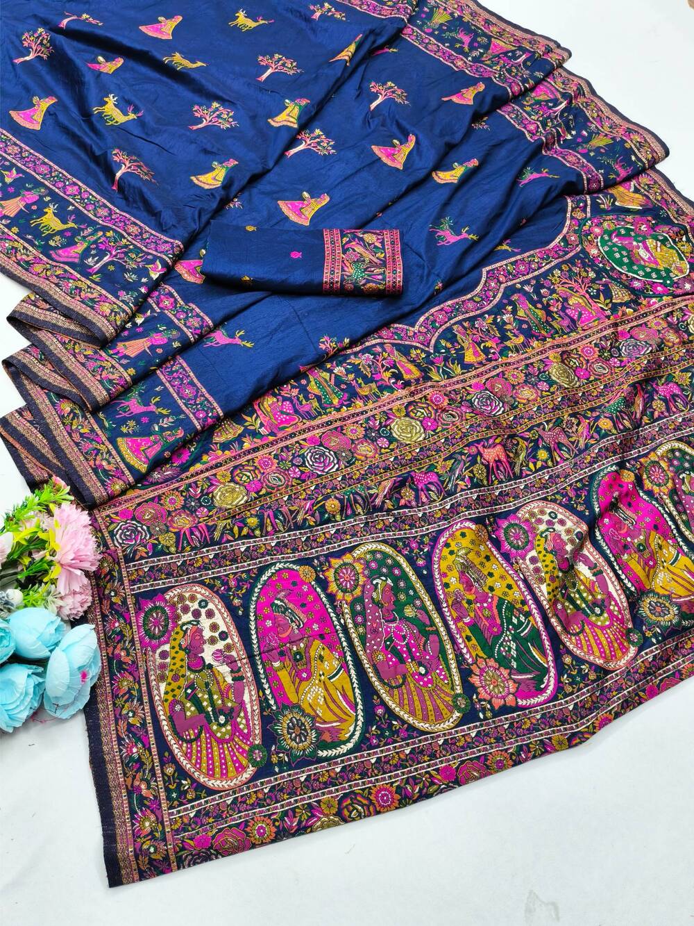 Scrumptious Navy Blue Nylon Dola Pashmina Saree With Felicitous Blouse Piece - Image 5