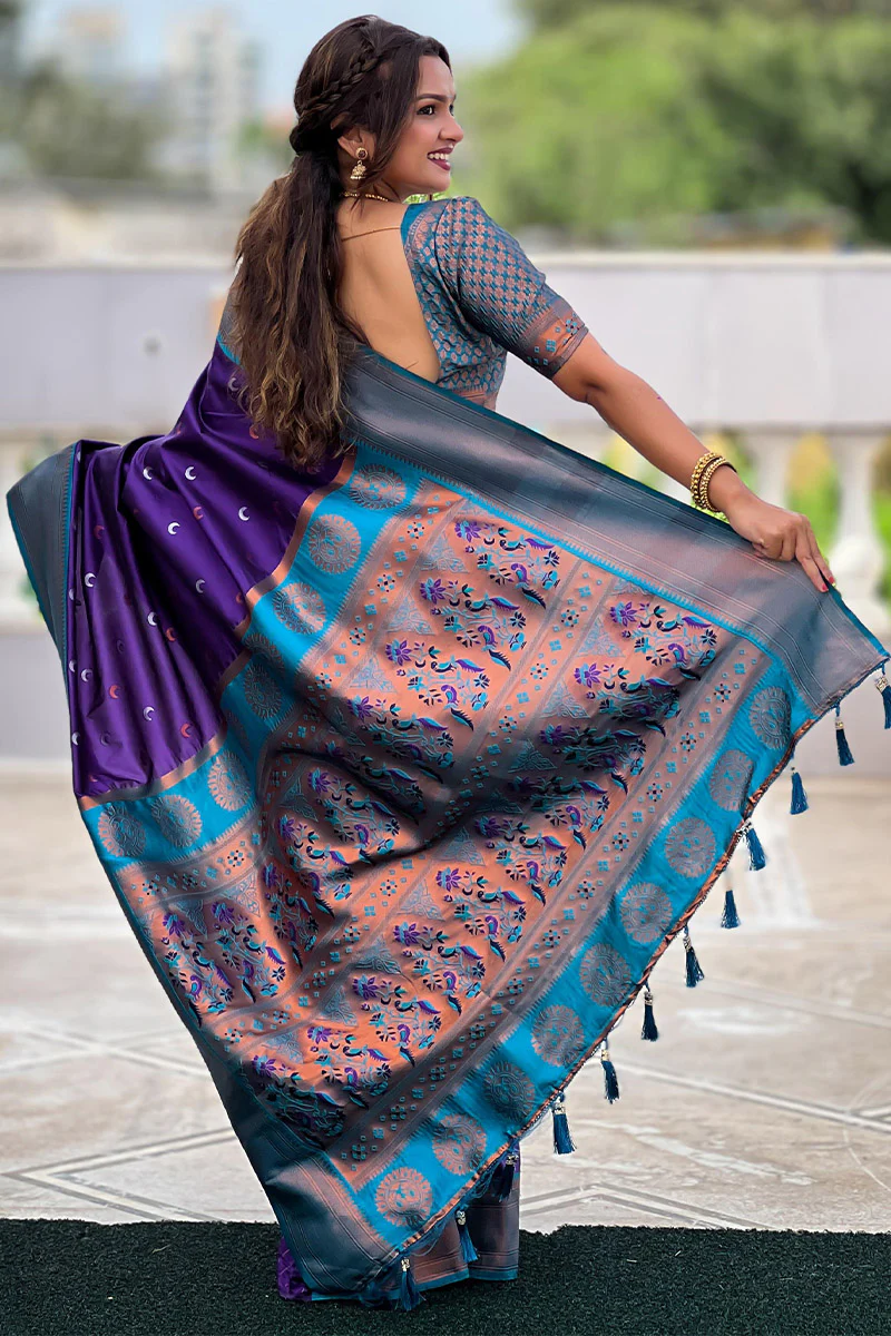Scrumptious Royal Blue Paithani Silk Saree With Magnificat Blouse Piece - Image 4