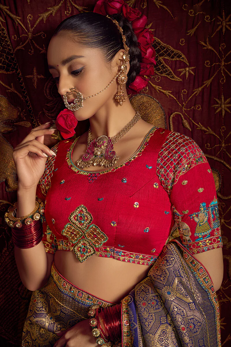 Scrupulous Blue Pure Viscose Dola Silk Saree With Resplendent Blouse Piece - Image 2