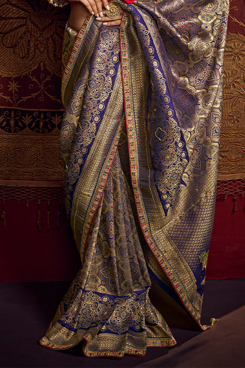 Scrupulous Blue Pure Viscose Dola Silk Saree With Resplendent Blouse Piece - Image 3