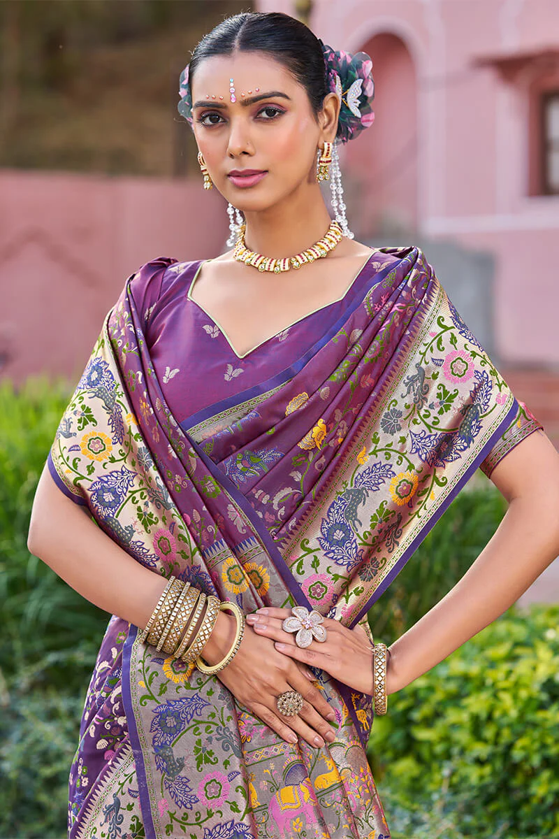 Scrupulous Purple Paithani Silk Saree With Skinny Blouse Piece - Image 2