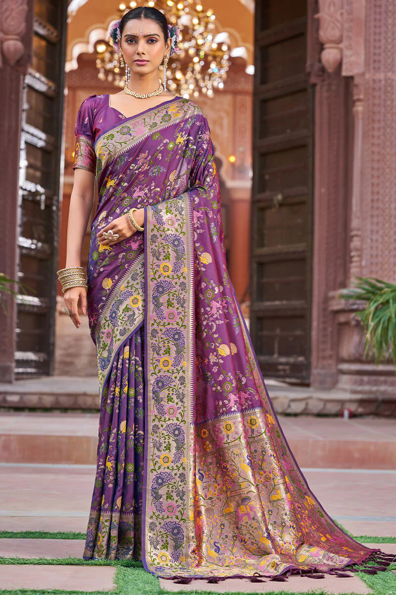 Scrupulous Purple Paithani Silk Saree With Skinny Blouse Piece - Image 3