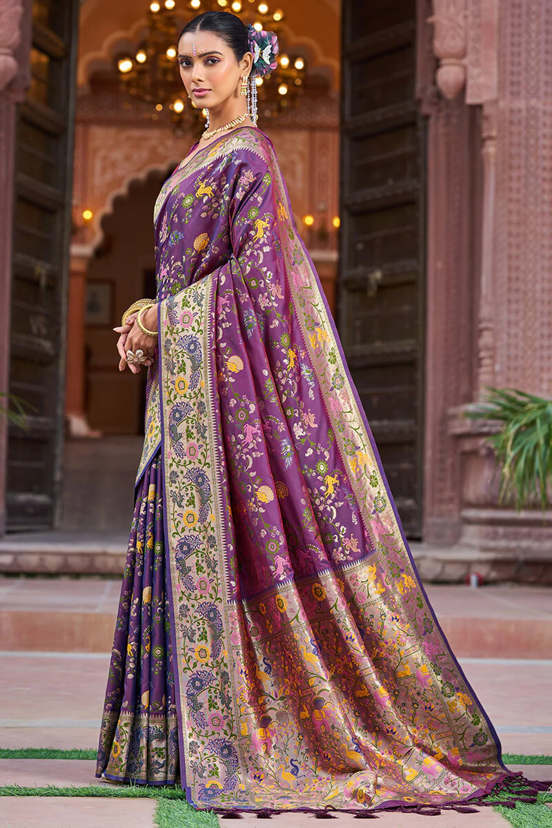 Scrupulous Purple Paithani Silk Saree With Skinny Blouse Piece - Image 4