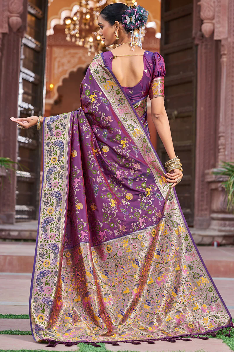 Scrupulous Purple Paithani Silk Saree With Skinny Blouse Piece - Image 5