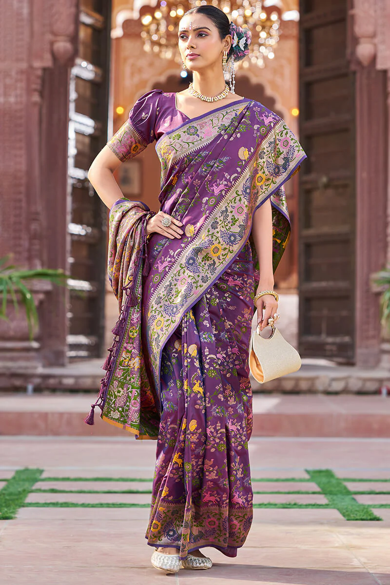 Scrupulous Purple Paithani Silk Saree With Skinny Blouse Piece - Image 6
