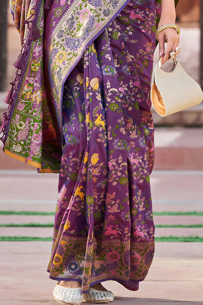 Scrupulous Purple Paithani Silk Saree With Skinny Blouse Piece - Image 7