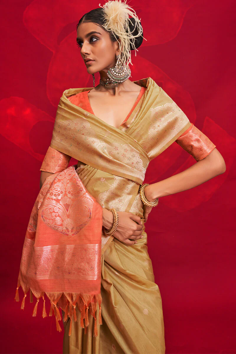 Sempiternal Beige Soft Banarasi Silk Saree With Woebegone Blouse Piece - Image 2