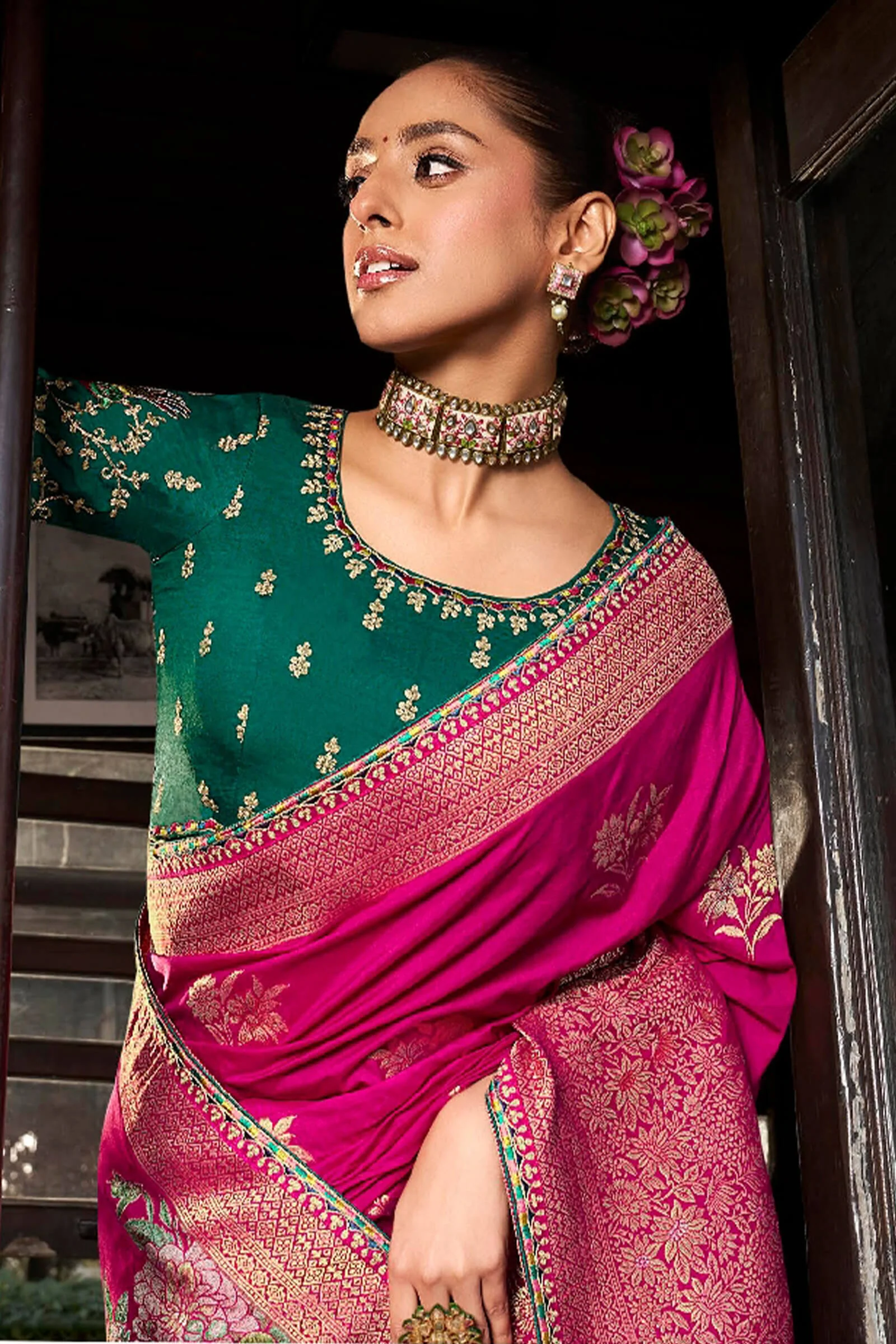 Sempiternal Dark Pink Pure Viscose Dola Silk Saree With Stylish Blouse Piece - Image 3