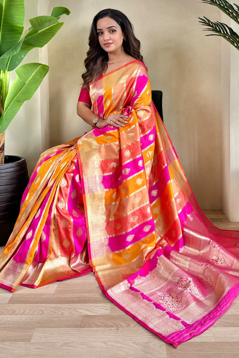 Sempiternal Multicolor Soft Banarasi Silk Saree With Charismatic Blouse Piece - Image 3