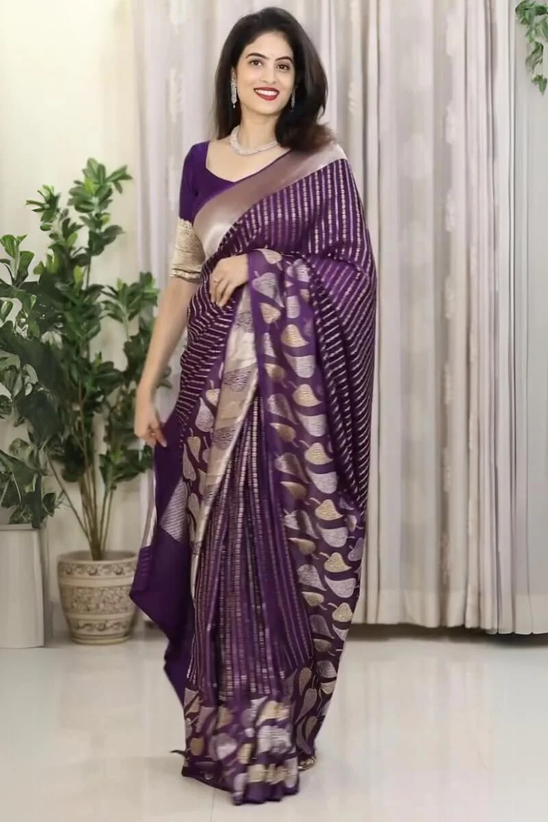 Sempiternal Purple Soft Silk Saree With Lassitude Blouse Piece - Image 3