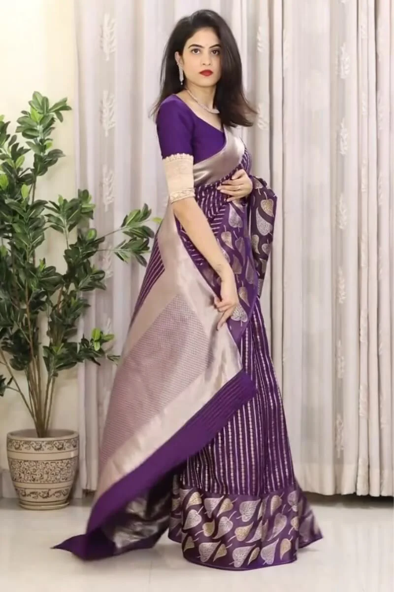 Sempiternal Purple Soft Silk Saree With Lassitude Blouse Piece - Image 5
