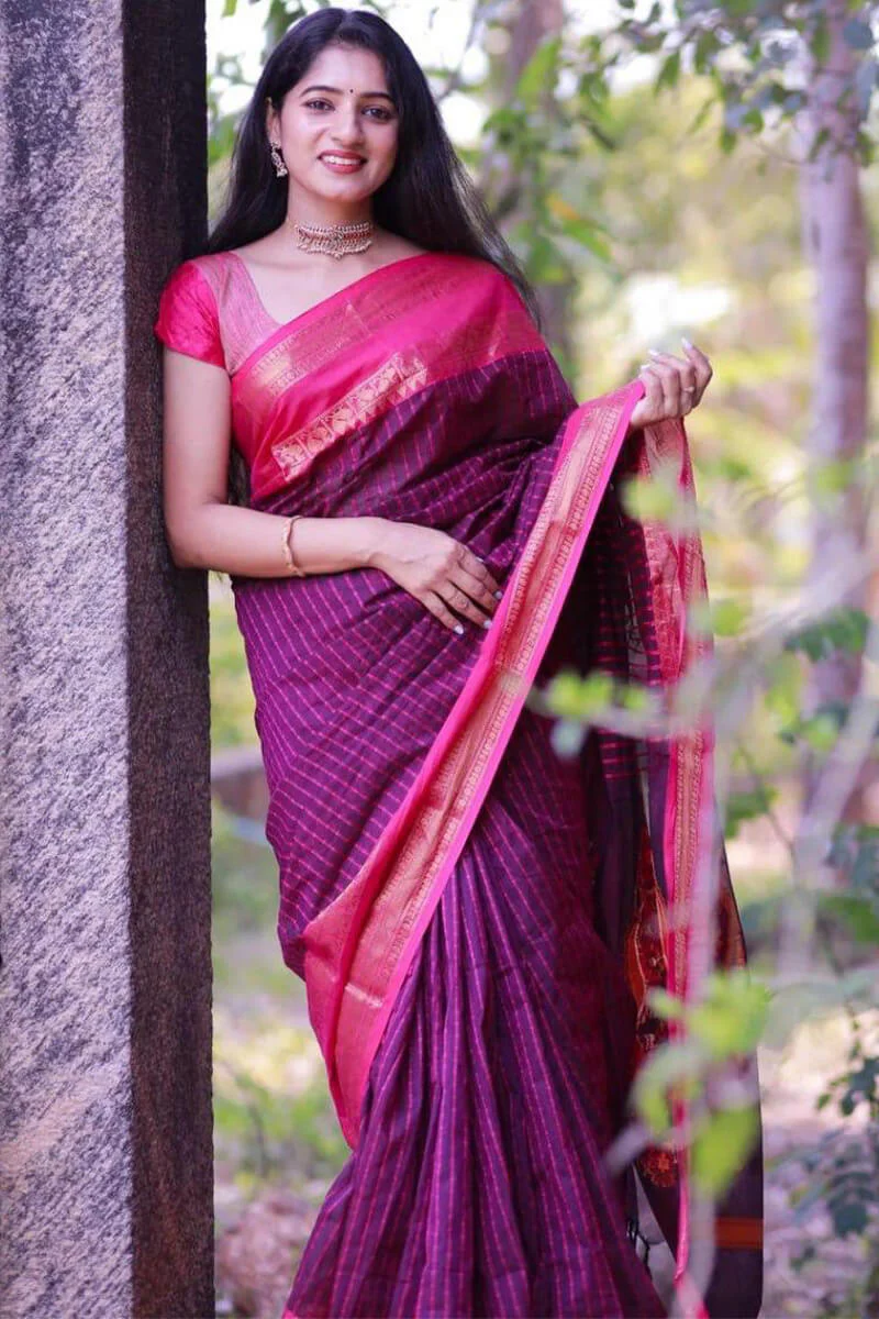 Sensational Purple Cotton Silk Saree With Innovative Blouse Piece - Image 4