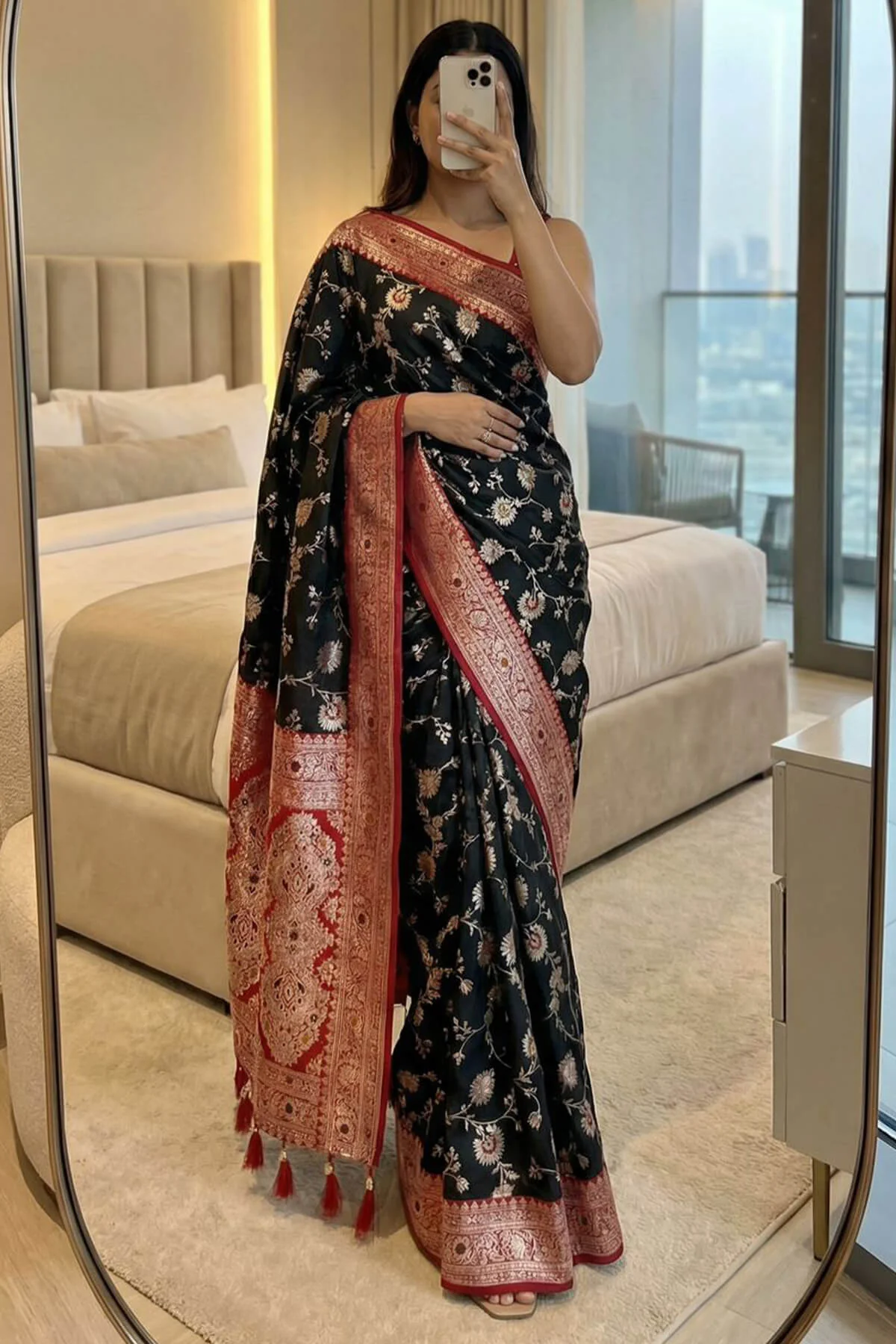 Seraglio Black Pure Zari Weaving Banarasi Silk Saree With Diaphanous Blouse Piece