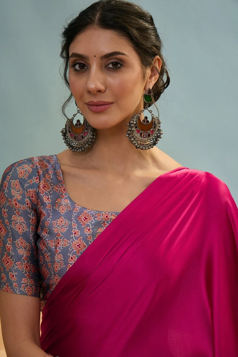 Seraglio Dark Pink Ajrakh Printed Semi Modal Silk Saree With Woebegone Blouse Piece - Image 4