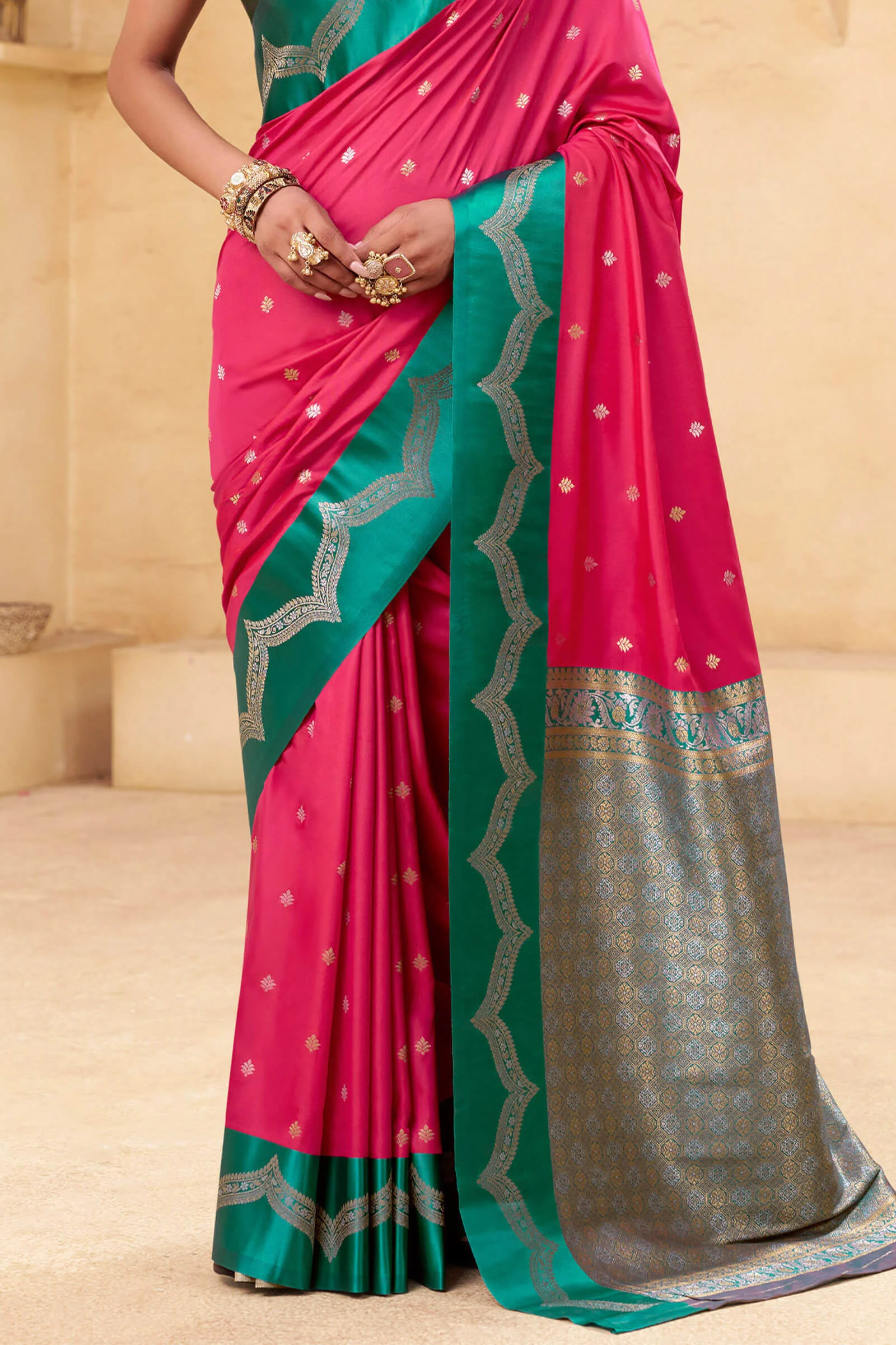 Seraglio Dark Pink Banarasi Satin Silk Saree With Majesty Blouse - Image 3