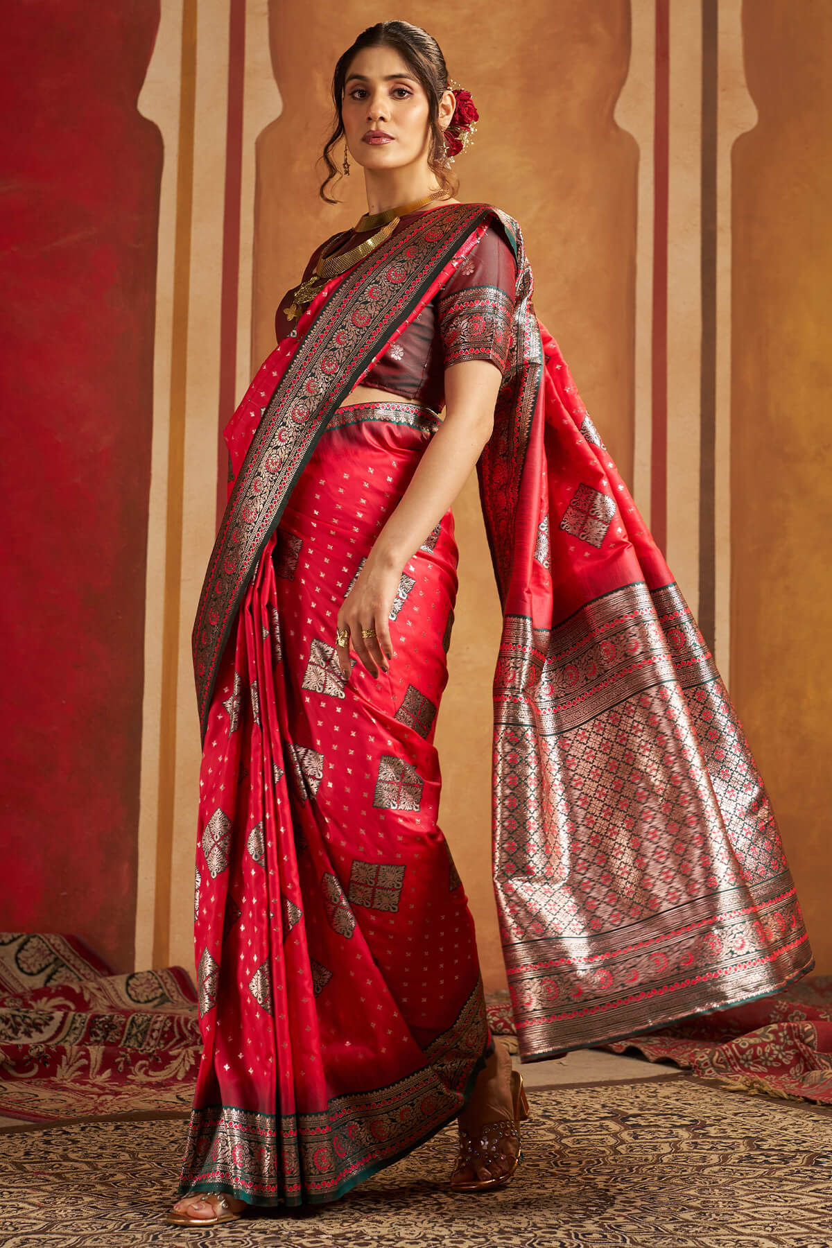 Seraglio Dark Pink Pure Zari Weaving Banarasi Silk Saree With Magnetic Blouse Piece - Image 4
