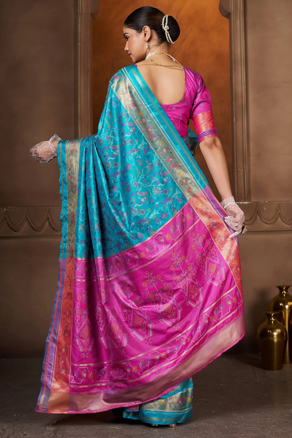 Seraglio Firozi Paithani Silk Saree With Groovy Blouse Piece - Image 6
