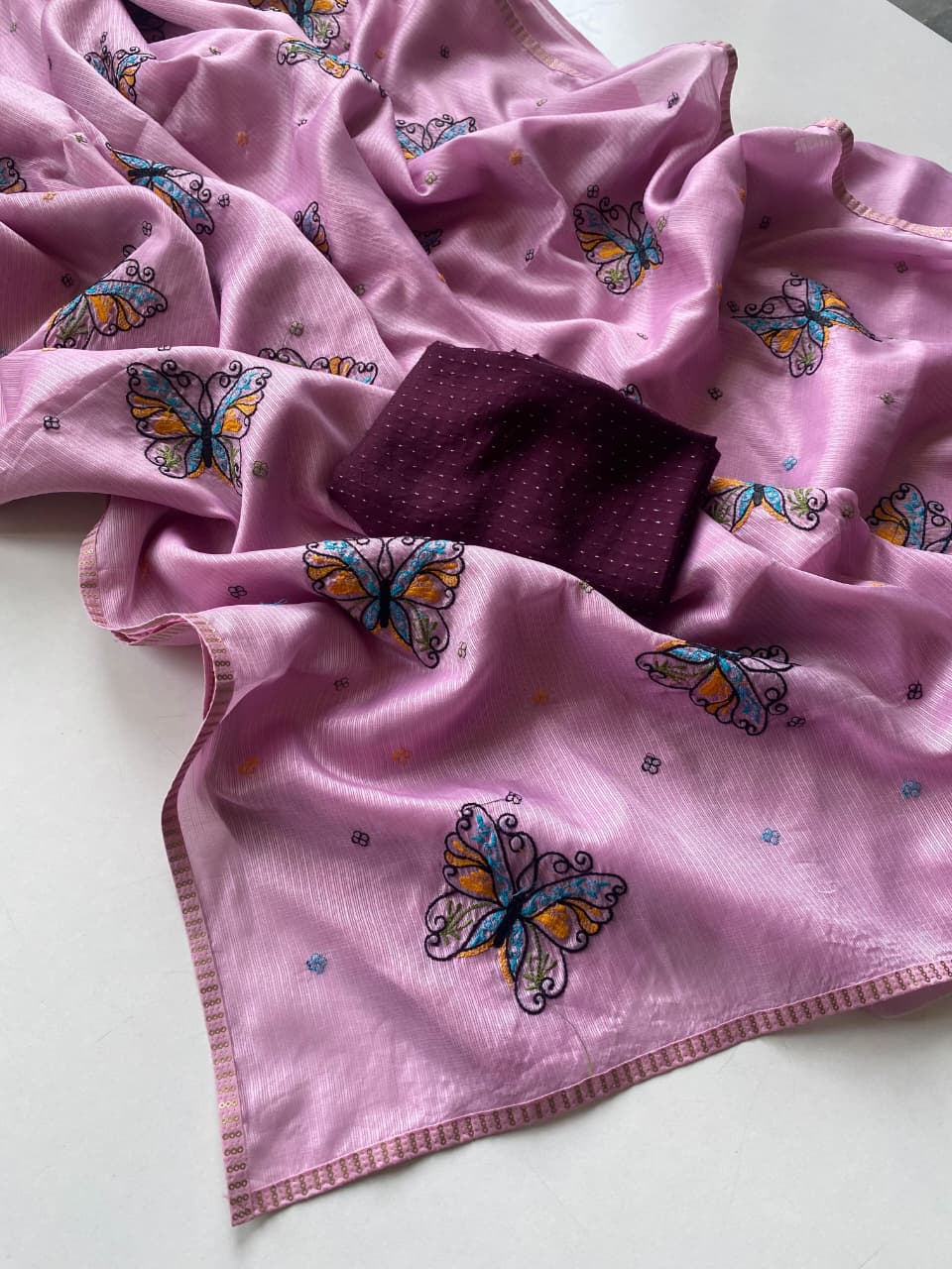 Seraglio Lavender Embroidery Work Kota Silk Saree With Super extravagant Blouse Piece - Image 2