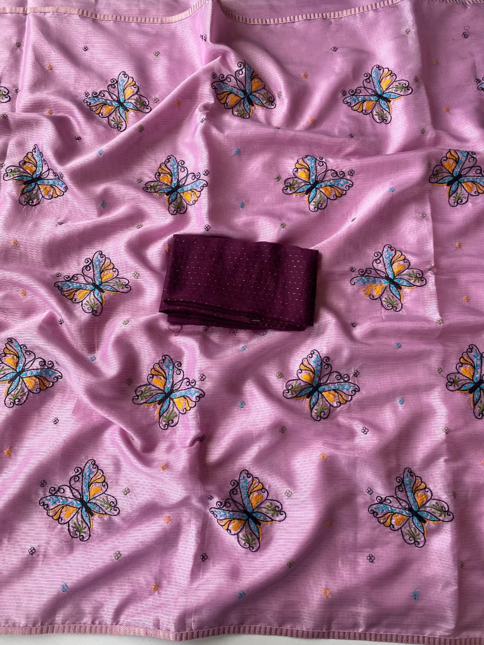 Seraglio Lavender Embroidery Work Kota Silk Saree With Super extravagant Blouse Piece - Image 5