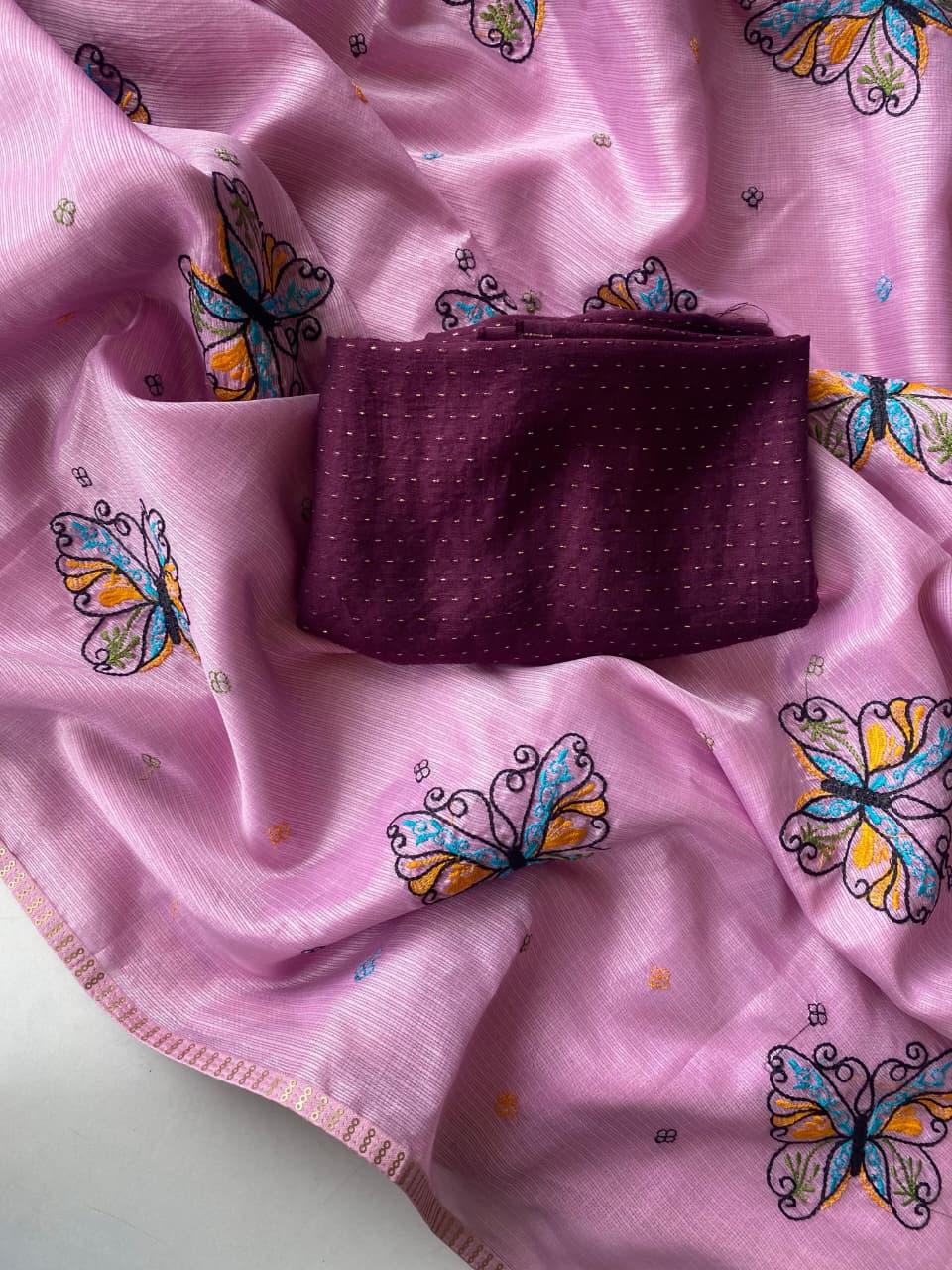 Seraglio Lavender Embroidery Work Kota Silk Saree With Super extravagant Blouse Piece - Image 7