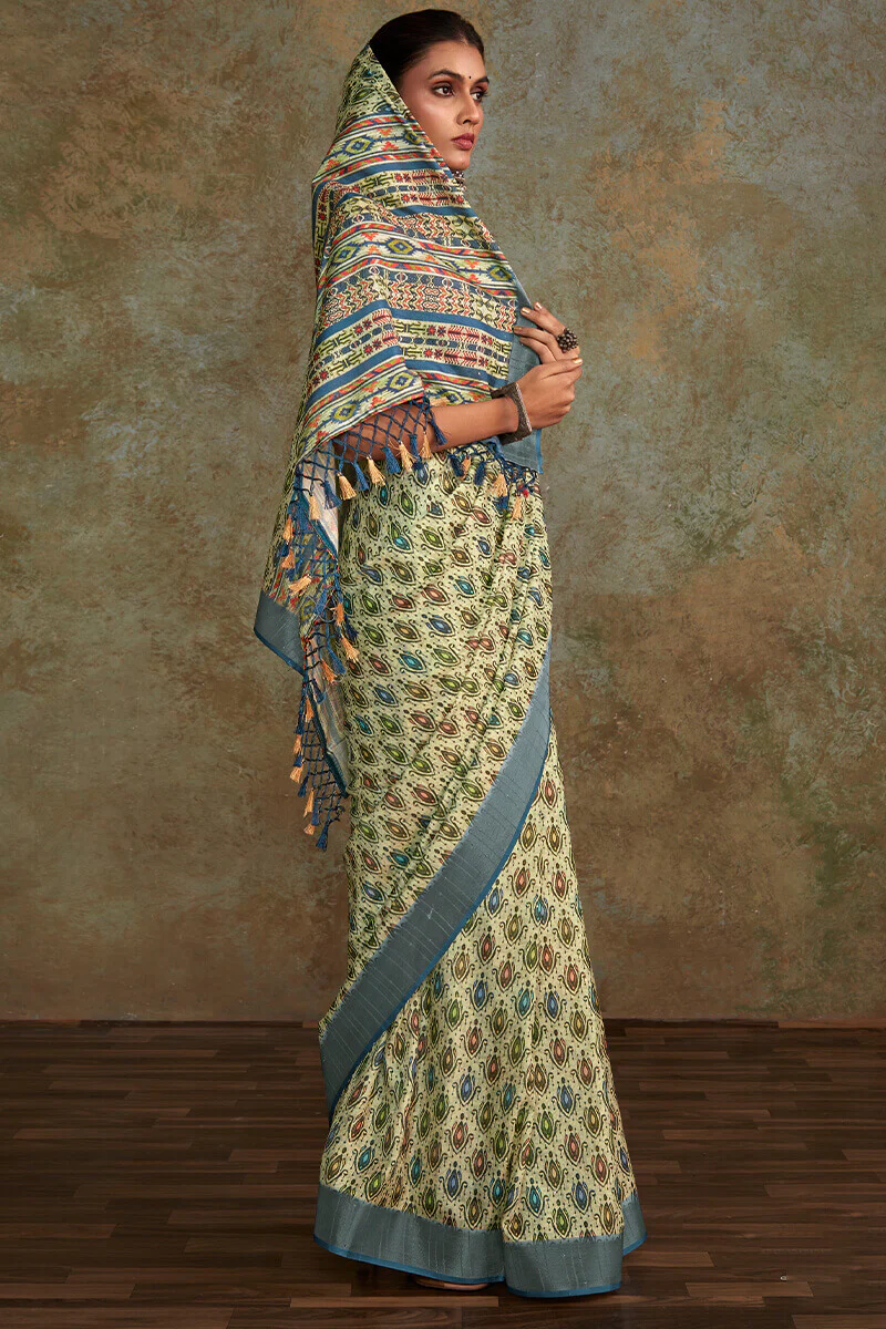 Seraglio Pista Digital Printed Soft Silk Saree With Engaging Blouse Piece - Image 4