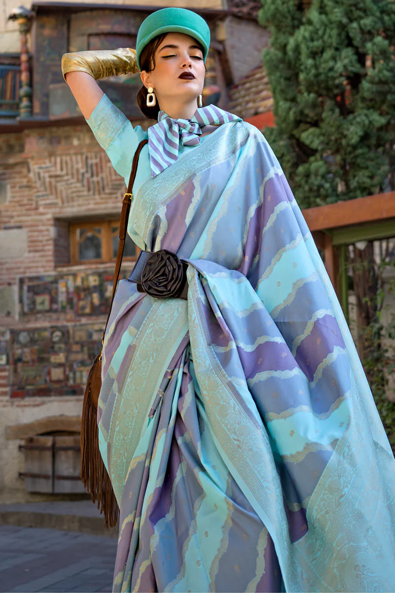 Seraglio Sky Soft Banarasi Silk Saree With Petrichor Blouse Piece - Image 2
