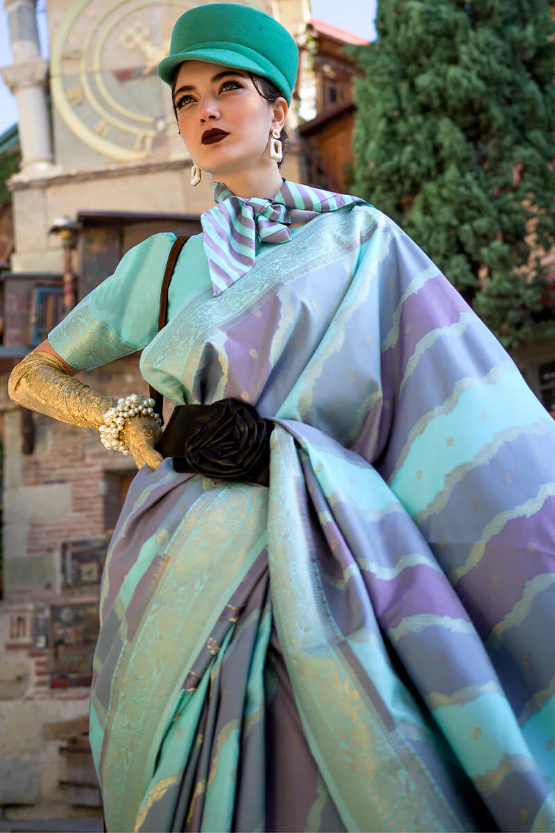 Seraglio Sky Soft Banarasi Silk Saree With Petrichor Blouse Piece - Image 3